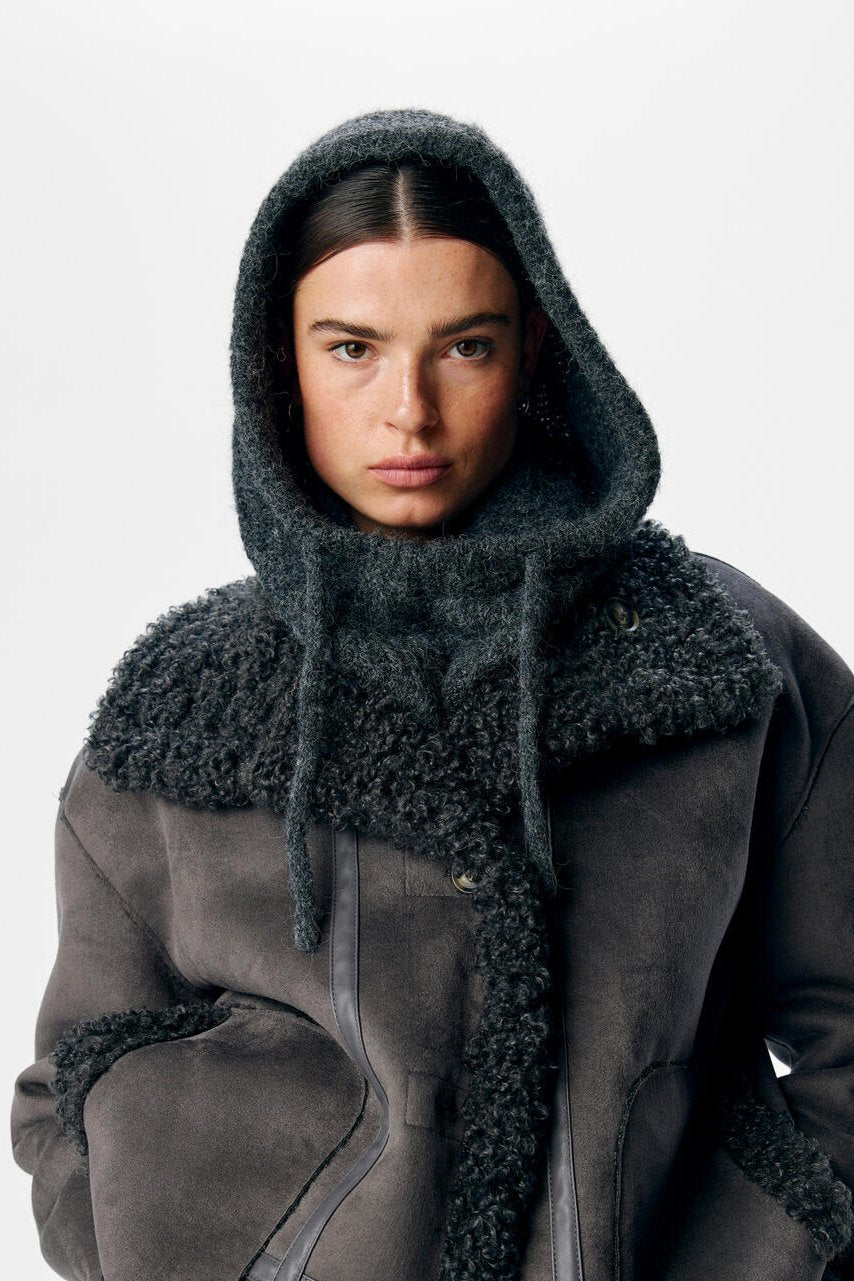 Milu Cable Knit balaclava - Dark Grey Melan